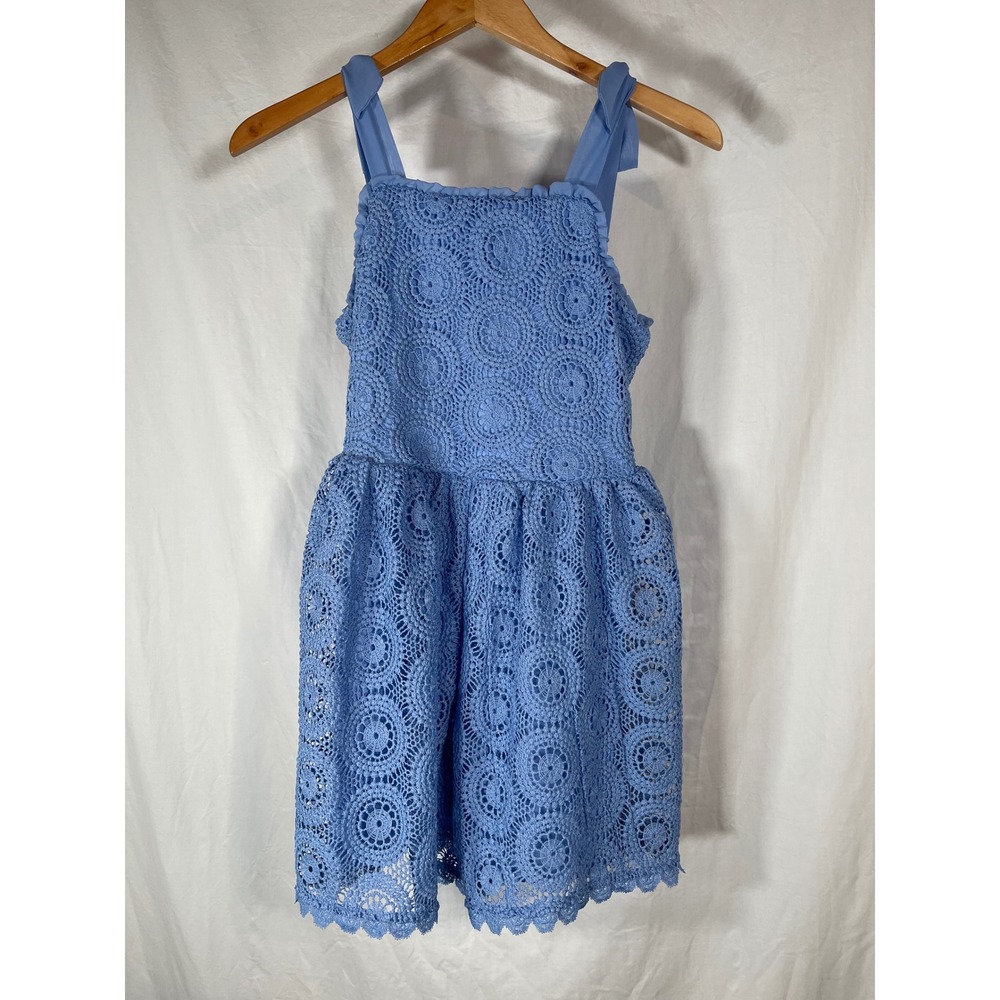 Kensie Girl Kids Bel Air Blue Crochet Smocked Back Romper Size 14